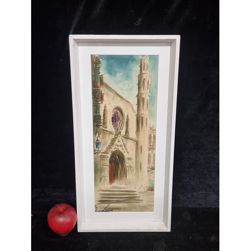 108 - A French watercolour on paper painting featuring a church street scene. Signed indistinctly bottom l... 