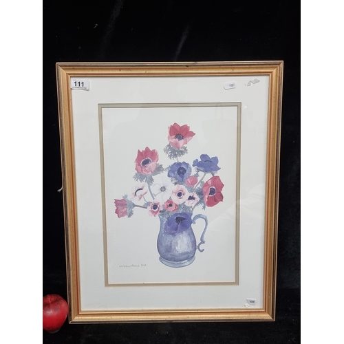 111 - A charming A.P Silverthorne (English contemporary) print on watercolour paper of blue and red poppie... 