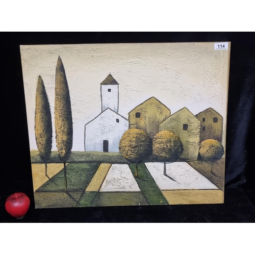 114 - An original textured acrylic on canvas painting featuring a Tuscan Italian landscape.
MM: 51cm X 61c... 