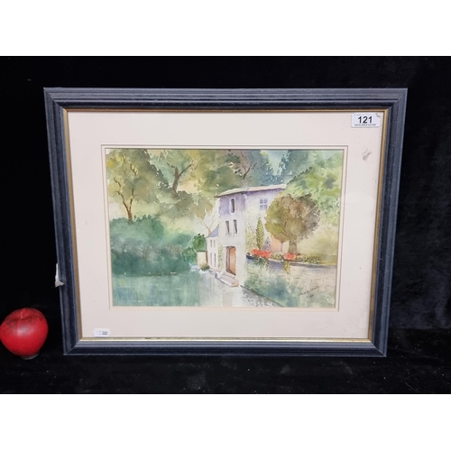 121 - An alluring watercolour on paper painting featuring a walled garden house. Signed S.M.B. Clancy bott... 