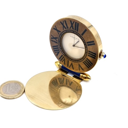 551 - Star Lot : A beautiful original vintage Cartier Paris quartz pocket watch with lapis lazuli hinged l... 