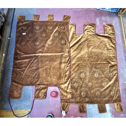 583 - Two large plush gold satin and velvet heraldic banners for decorating grand halls or streets for var... 