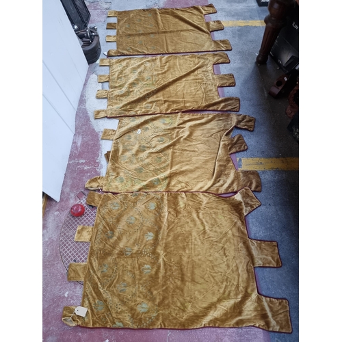 584 - A collection of four plush velvet Gold   heraldic banners for decorating grand halls or streets for ... 