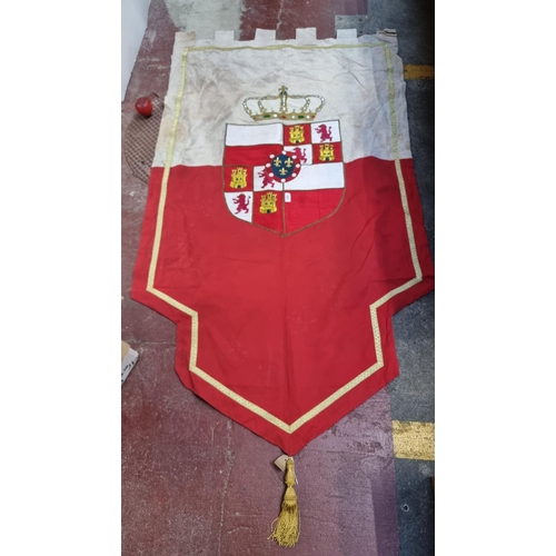 585 - A very large heraldic banner in red and beige featuring a crest for the Coats of Arms of Duchy of Lu... 