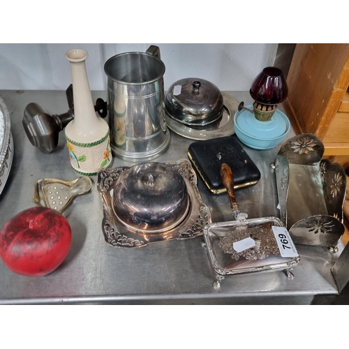 769 - An interesting selection of ten vintage items including an Irish pewter beer stein, a neatly sized o... 