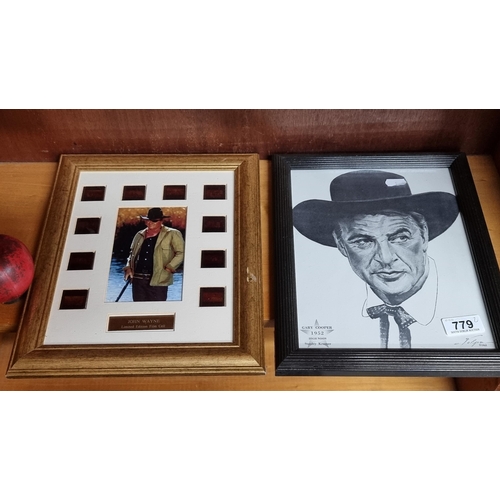 779 - A pair of framed prints celebrating stars of the Wild West including John Wayne,  limited Edition fi... 