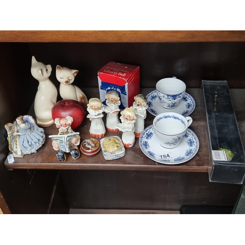 784 - A mixed lot of porcelain items including an Irish Dresden figure named Christine from the Celtic Mel... 