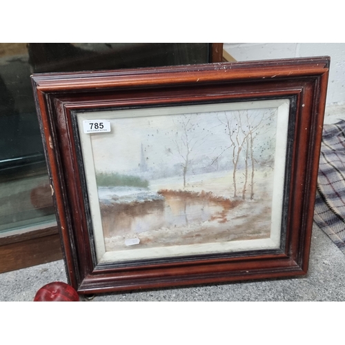 785 - A vintage original oil on board painting titled 'Be Still - The Mall'. Features a well rendered snow... 