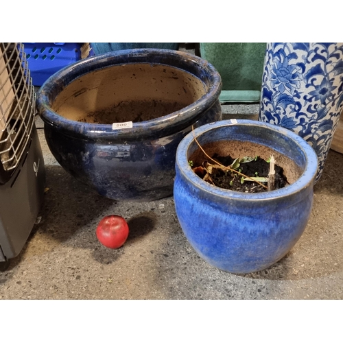 800 - Two fabulous large blue glazed ceramic garden planters.