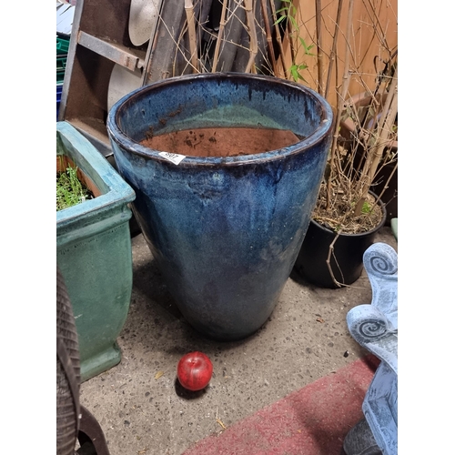 807 - A brilliant large tall blue glazed garden planter.