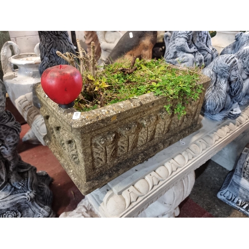 816 - Star Lot : An excellent heavy stone box planter with attractive acanthus leaf design, good age to th... 