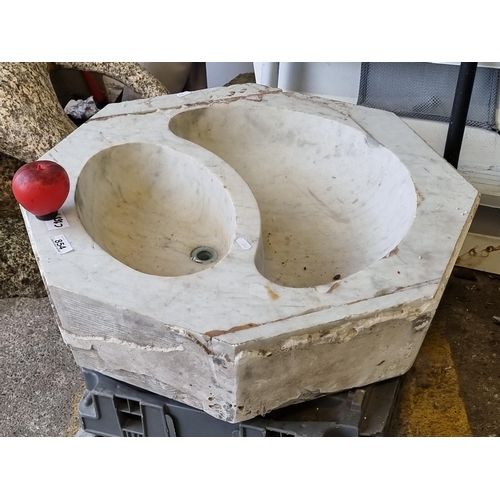 854 - Star Lot : A very large, heavy white Italian marble bird bath/font with two compartments. Perfect fo... 