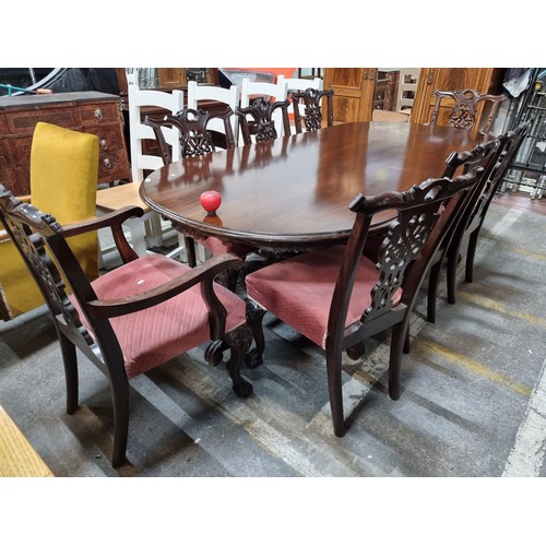 709 - Star Lot: A magnificent nine piece Chippendale style dining suite. Comprising of a large oblong dini... 