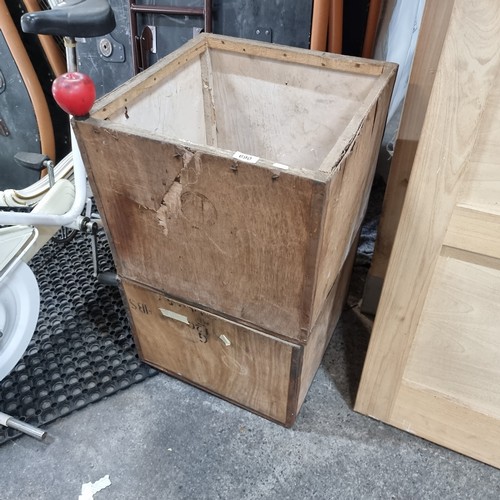 690 - A pair of large antique wooden transport crates with metal banding.