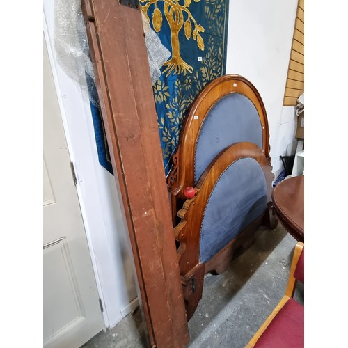 797 - Star Lot : A marvelous antique  double bed frame with arched head and footboard, cushioned ands upho... 