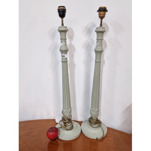 938 - Nice pair of tall Grey Pillar lamps 65cm tall approx.