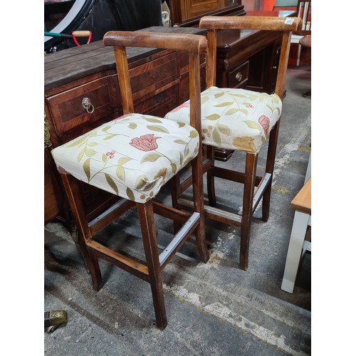 811 - A pair of Victorian style oak bar stools with sprung seats. Have been recently recovered in a lovely... 