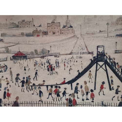 140 - A pair of vintage prints on board of works by the artist L. S. Lowry, housed in cream wooden frames.