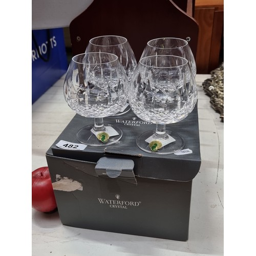 482 - A set of 4 Waterford Crystal Large brandy balloons in original box All in very good condition.