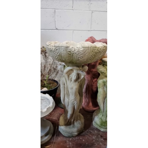 809 - Star Lot : A stunning very heavy reconstituted stone garden statue in the form of a bird bath. Adorn... 