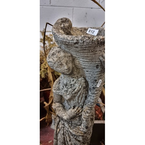 812 - Star Lot : A stunning antique stone garden statue of a woman holding the Cornucopia.