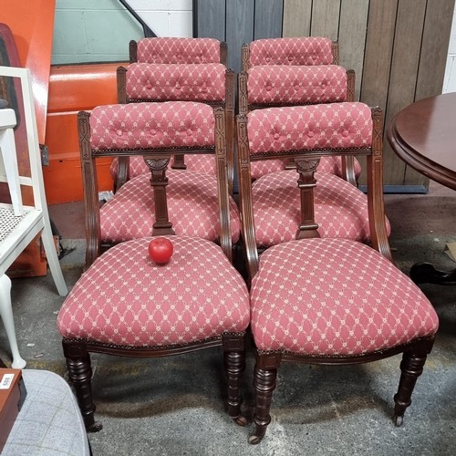 455 - Star Lost : An elegant set of six Victorian dining chairs with beautifully carved supports, padded s... 