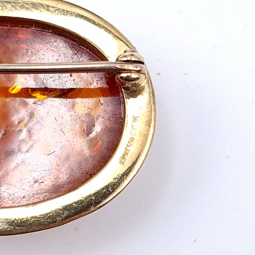 509 - Star Lot : A hallmarked 9K gold amber brooch , pin intact, weight 5.84 grams. Lovely brooch with lot... 