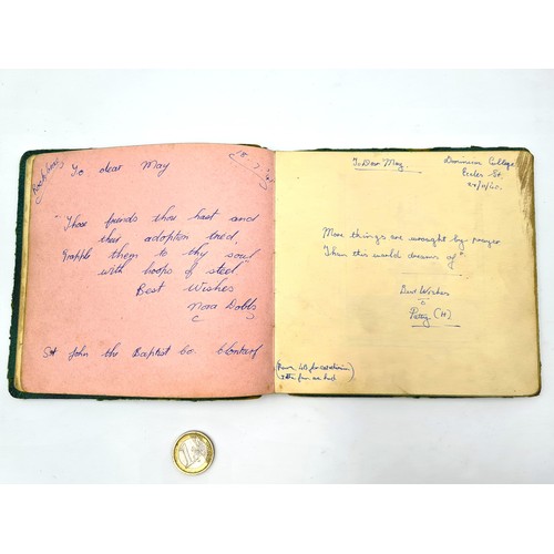 535 - A fully furnished antique autograph book, circa 1940's. Each page set with a message or rhyme and si... 