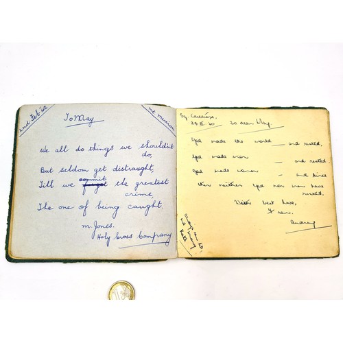 535 - A fully furnished antique autograph book, circa 1940's. Each page set with a message or rhyme and si... 