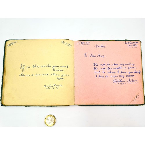 535 - A fully furnished antique autograph book, circa 1940's. Each page set with a message or rhyme and si... 