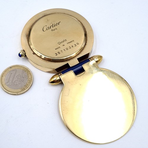 551 - Star Lot : A beautiful original vintage Cartier Paris quartz pocket watch with lapis lazuli hinged l... 