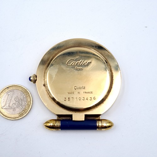 551 - Star Lot : A beautiful original vintage Cartier Paris quartz pocket watch with lapis lazuli hinged l... 