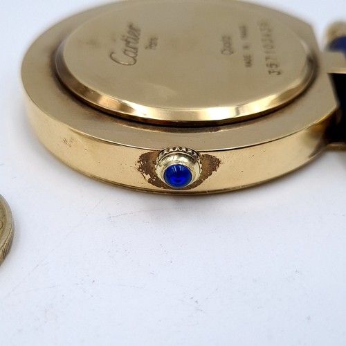 551 - Star Lot : A beautiful original vintage Cartier Paris quartz pocket watch with lapis lazuli hinged l... 