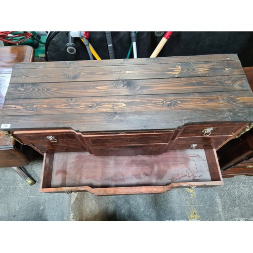 700 - Star Lot: A fabulous French antique style credenza, with bow front, parquetry detail, ormolu figure ... 