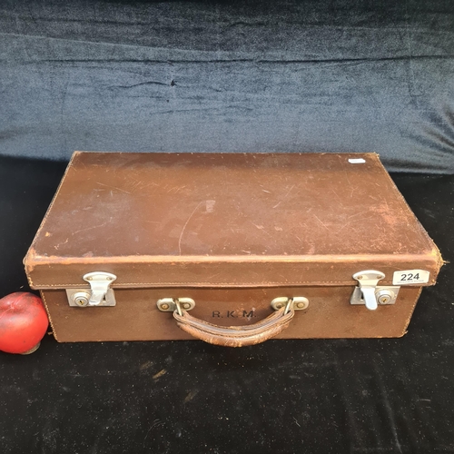 224 - A handsome Mid Century Irish made leather briefcase with multiple drawer compartments for storage of... 