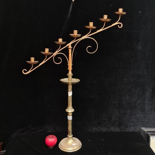 254 - A fabulous Antique church brass ecclesiastical candelabra with 7 candle trays and wax catchers. A sp... 