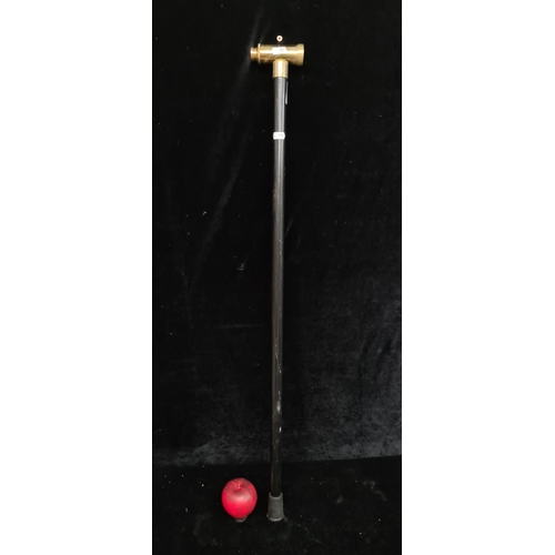 324 - A vintage style black wooden walking stick with brass one draw telescope to handle.