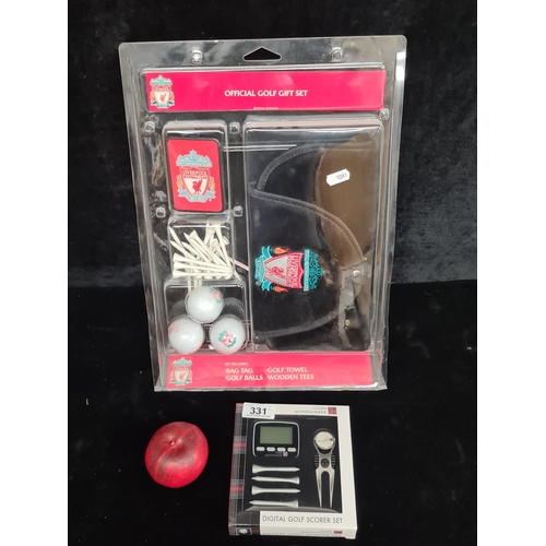 331 - Official Golf Gift Set featuring Liverpool football Club branded bag tag, towel, golf balls, and woo... 