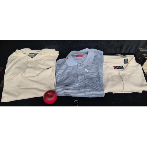 350 - Three brand new mens' polo shirts, including Nike, IZOD, and Chaps, showcasing comfort and classic s... 