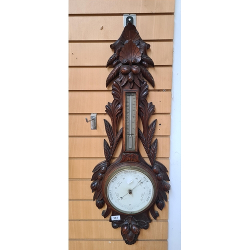 361 - Star Lot : A fabulous large antique banjo barometer boasting ornate carved foliate design, heralding... 