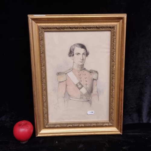 100 - A fantastic antique coloured pencil on paper drawing of an Officer Campbell, Dublin circa. 1850. Tit... 