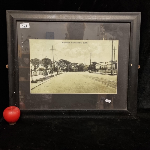 103 - A vintage print of a black and white photograph featuring the old trams running through Whitehall, D... 