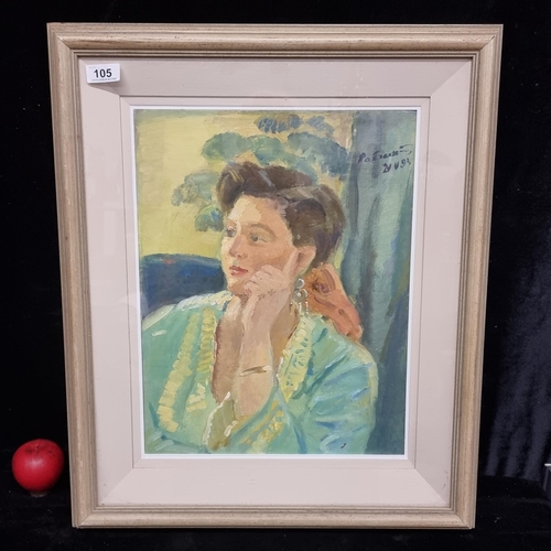 105 - Star Lot: A brilliant original oil on board painting titled 'Thoughtful' and featuring a portrait of... 