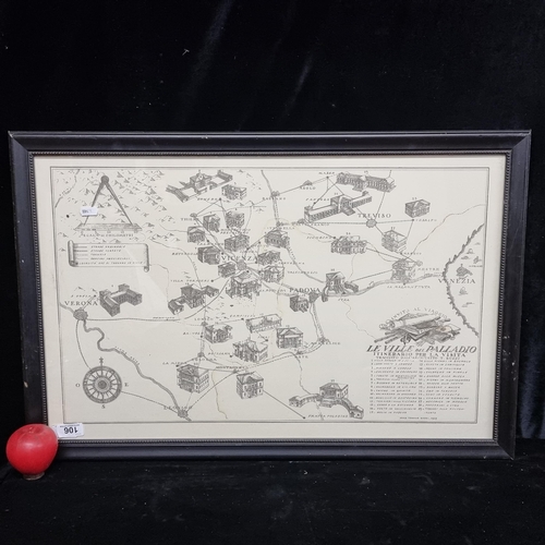 106 - An interesting print of a 1927 map of Italian cities featuring the villas of Palladio. Housed in a b... 