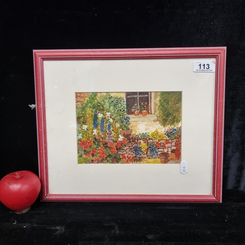 113 - A charming original gouache on paper painting featuring a cottage garden in full Summer bloom. Signa... 