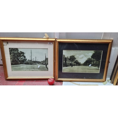 137 - Two framed photographic prints showing historic scenes from Dublin city including Hollybank Road, Dr... 