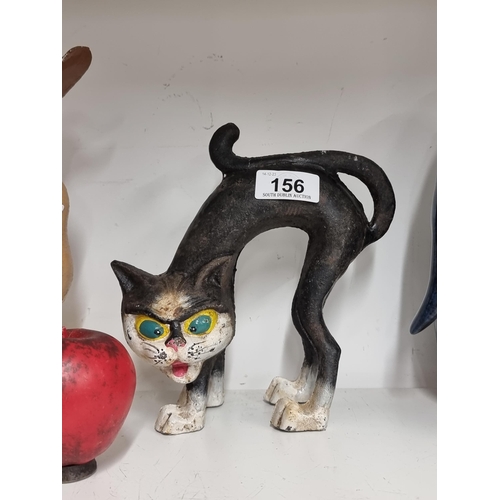 156 - A fabulous heavy cast metal figure of a pouncing cat.