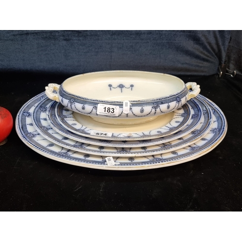 183 - Five pieces of Wood & Sons Royal Semi-Porcelain in the Venice pattern. Comprising of a tureen and pl... 