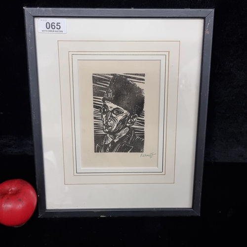 65 - Star lot : A woodblock print by Harry Kernoff featuring a self portrait of the artist. Signed Kernof... 