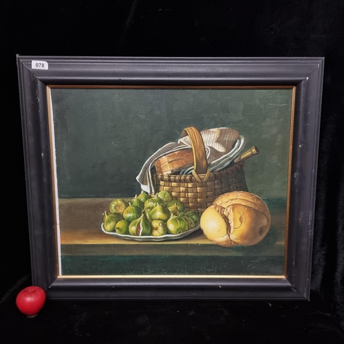 78 - Star Lot : A fantastic large original oil on board painting featuring a still life scene of a loaded... 